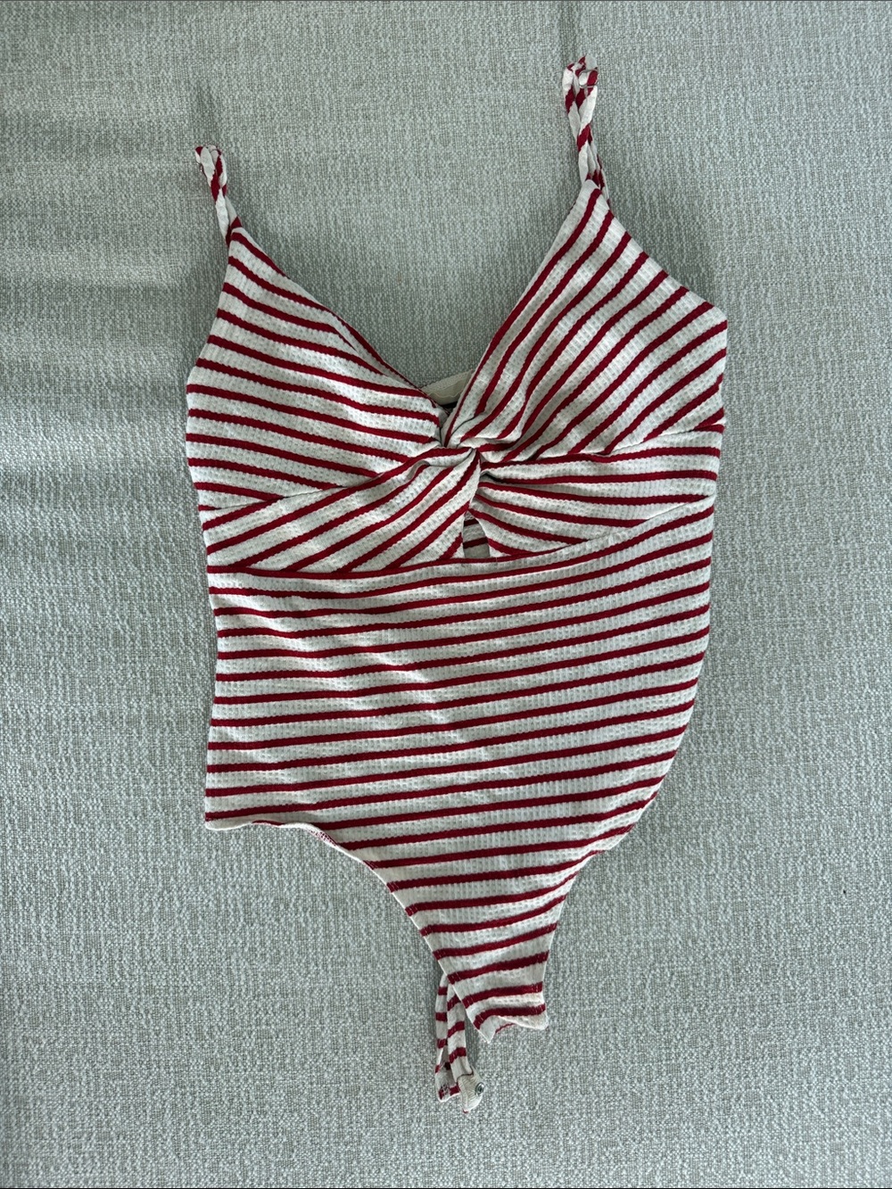 Striped Red and White Twist-Front Kids One-Piece